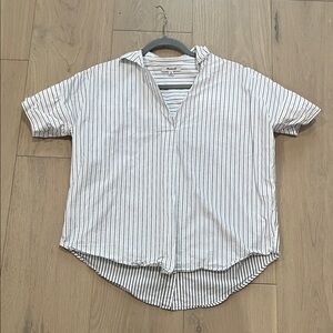 Madewell Black and White Striped V-Neck Shirt